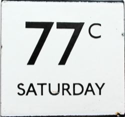 Original enamel E Plate London Transport Bus Stop Sign for route number 77c SATURDAY. Circa 1950’s/
