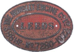Worksplate THE HUNSLET ENGINE CO LTD LEEDS 388HP No 7280 1972 from a Diesel Locomotive supplied to