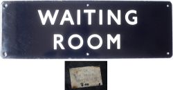 BR(E) enamel doorplate WAITING ROOM. In excellent condition measures 18in x 6in. Has its original