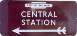 BR(M) FF enamel station direction sign CENTRAL STATION with left facing arrow and British Railways