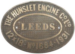 Worksplate THE HUNSLET ENGINE CO LTD LEEDS 12X18 No 1684 1931 ex 0-4-0 T supplied new to Hall & Co