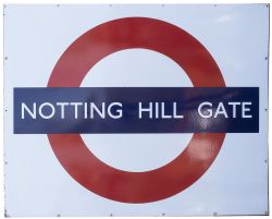 London Transport enamel station target bullseye sign NOTTING HILL GATE. In very good condition