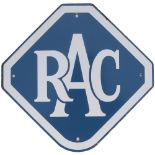 Motoring enamel sign RAC. In excellent condition with minor edge chipping. Measures 12in x 12in.