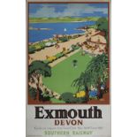 Poster Southern Railway EXMOUTH DEVON by Leslie Carr, issued in 1947. Double Royal 25in x 40in. In