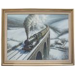 Original oil painting WINTER VIADUCT by Don Breckon depicting GWR 5108 St Mawes Castle hauling a