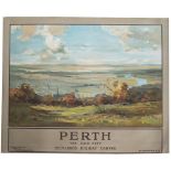 Poster PERTH THE FAIR CITY SCOTLANDS HOLIDAY CENTRE by W.M.Frazer. Quad Royal 50in x 40in. In very