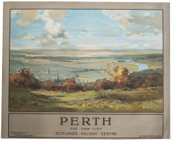 Poster PERTH THE FAIR CITY SCOTLANDS HOLIDAY CENTRE by W.M.Frazer. Quad Royal 50in x 40in. In very