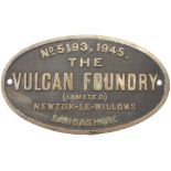 Worksplate THE VULCAN FOUNDRY (LIMITED) NEWTON-LE-WILLOWS LANCASHIRE No 5193 1945 ex WD Riddles