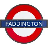 London Underground enamel target/bullseye sign PADDINGTON measuring 33.5in x 28in. In excellent