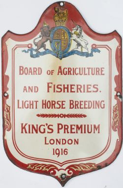 Enamel Advertising Sign BOARD OF AGRICULTURE AND FISHERIES. LIGHT HORSE BREEDING KING'S PREMIUM