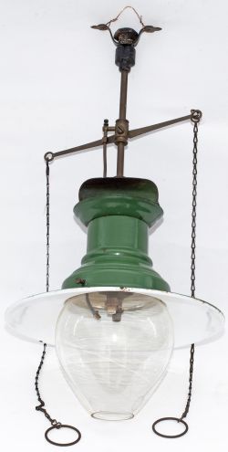Southern Railway small size Sugg platform gas lamp complete with chains and glass globe and enamel