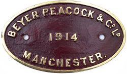 Worksplate BEYER PEACOCK & CO LTD 1914 MANCHESTER. Ex South Eastern & Chatham Railway Wainwright L