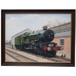 Original oil painting of Great Western Railway Castle Class 4-6-0 5029 Nunney Castle by R S Potts