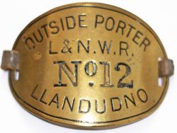 London & North Western Railway brass armband hand engraved OUTSIDE PORTER L&N.W.R. No 12