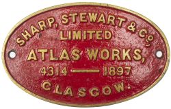 Worksplate SHARP STEWART & CO LIMITED ATLAS WORKS GLASGOW 4314 1897 ex South Eastern Railway