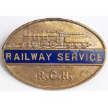 WW2 service badge RAILWAY SERVICE R.C.H. rear with pin and makers name Fattorini & Sons B'Ham. In