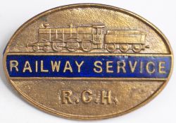 WW2 service badge RAILWAY SERVICE R.C.H. rear with pin and makers name Fattorini & Sons B'Ham. In