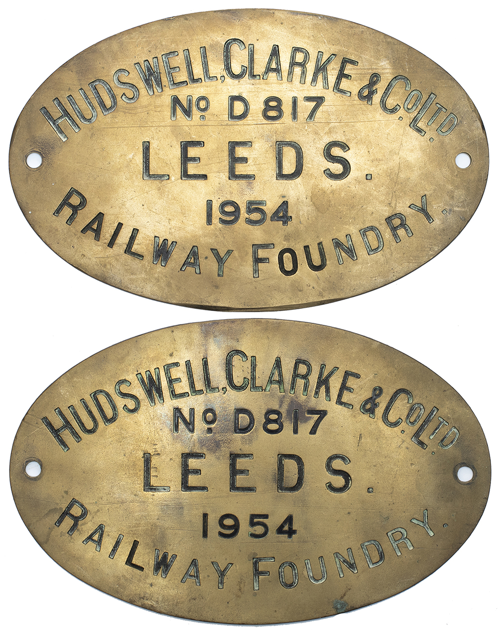 Worksplates a pair HUDSWELL CLARKE & CO LTD RAILWAY FOUNDRY LEEDS No D817 1954 ex 0-4-0 DM