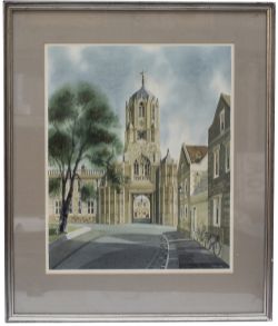 Original watercolour artwork CHRISTCHURCH COLLEGE, OXFORD by carriage print and poster artist Ronald