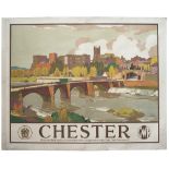 Poster GWR CHESTER by Leonard Squirrell. Quad Royal 50in x 40in in good condition, mounted on rice