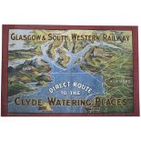 Poster GLASGOW & SOUTH WESTERN RAILWAY DIRECT ROUTE TO THE CLYDE WATERING PLACES. Measures 57.5in