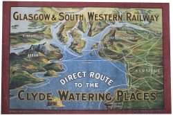 Poster GLASGOW & SOUTH WESTERN RAILWAY DIRECT ROUTE TO THE CLYDE WATERING PLACES. Measures 57.5in