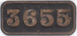 GWR cast iron cabside numberplate 3655 ex Collett 0-6-0 PT built at Swindon in 1940. Allocated to