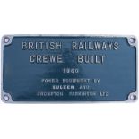 Worksplate BRITISH RAILWAYS CREWE BUILT 1960 POWER EQUIPMENT BY SULZER AND CROMPTON PARKINSON LTD ex