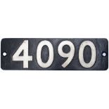 Smokebox numberplate 4090. Ex GWR Collett Castle 4-6-0 built at Swindon in 1925 and named Dorchester