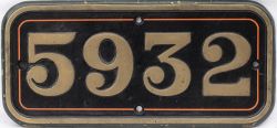GWR Brass cabside numberplate 5932 ex Haydon Hall see previous lot. In face restored condition.