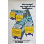 Poster BR MORE SPEED MORE TRAINS FROM PADDINGTON with image of four Western Diesel Hydraulic