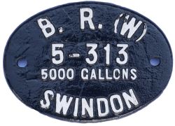 Tenderplate B.R.(W) 5-313 5000 Gallons ex Riddles WD Austerity 2-8-0 numbered 90312. Allocated to