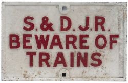 Somerset and Dorset Joint Railway cast iron Sign S.& D.J.R. BEWARE OF TRAINS face restored with nice