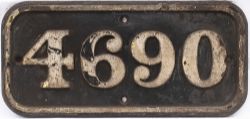 GWR cast iron cabside numberplate 4690 ex Collett 0-6-0PT built at Swindon in 1945. Allocated to