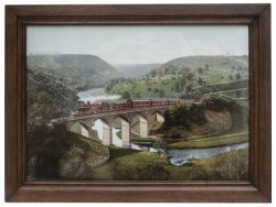 Midland Railway waiting room print of a M.R. Express on Monsal Dale Viaduct, produced by Photochrom.