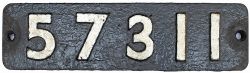 Smokebox numberplate 57311 ex Caledonian Railway Drummond 2F 0-6-0 built at St Rollox in 1887 and