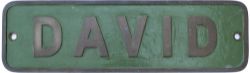 Locomotive nameplate DAVID. A Hunslet type casting from and industrial Diesel locomotive.