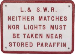 London & South Western Railway cast iron sign L.& S.W.R. NEITHER MATCHES NOR LIGHTS MUT BE TAKEN