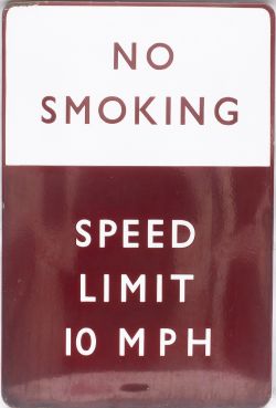 BR(M) FF enamel railway sign NO SMOKING SPEED LIMIT 10MPH. In very good condition with minor edge