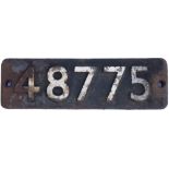 Smokebox numberplate 48775 ex LMS Stanier Class 8F 2-8-0 built at Crewe in 1937 and originally