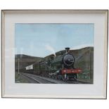 Original painting of Highland Railway 4-6-0 number 143 by Vic Welch. Gouache on board, framed and