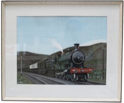 Original painting of Highland Railway 4-6-0 number 143 by Vic Welch. Gouache on board, framed and