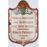 Enamel Advertising Sign BOARD OF AGRICULTURE FOR SCOTLAND. LIGHT HORSE BREEDING KING'S PREMIUM