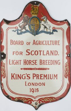 Enamel Advertising Sign BOARD OF AGRICULTURE FOR SCOTLAND. LIGHT HORSE BREEDING KING'S PREMIUM