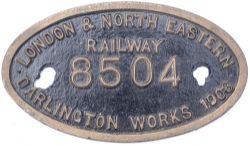 Tenderplate LONDON & NORTH EASTERN RAILWAY 8504 DARLINGTON WORKS 1908 ex NER P3 0-6-0 numbered NER