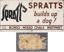 Advertising enamel sign SPRATT'S BUILDS UP A DOG! DOG CAKES, BONIO, MIXED OVALS, WEETMEET. In