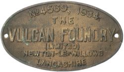 Worksplate THE VULCAN FOUNDRY (LIMITED) NEWTON-LE-WILLOWS LANCASHIRE No 4569 1934 ex LMS Stanier