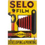 Enamel advertising sign SELO FILM SELOCHROME FILM. Depicts a bellows type camera, double-sided