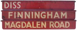 Three LNER Liverpool Street Station painted steel indicator boards with the following locations;