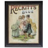 Advertising showcard RECKITT'S BLUE complete with period oak glazed frame. In very good condition